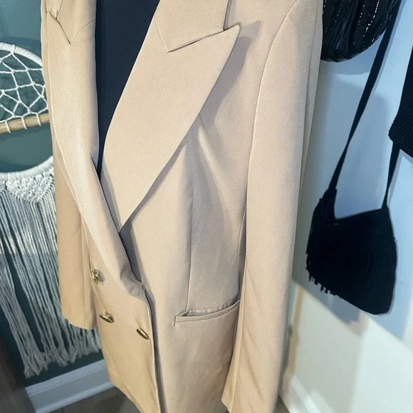 Express Camel Double Breasted Blazer Gold Buttons Neutral Workwear M - Picture 5 of 5